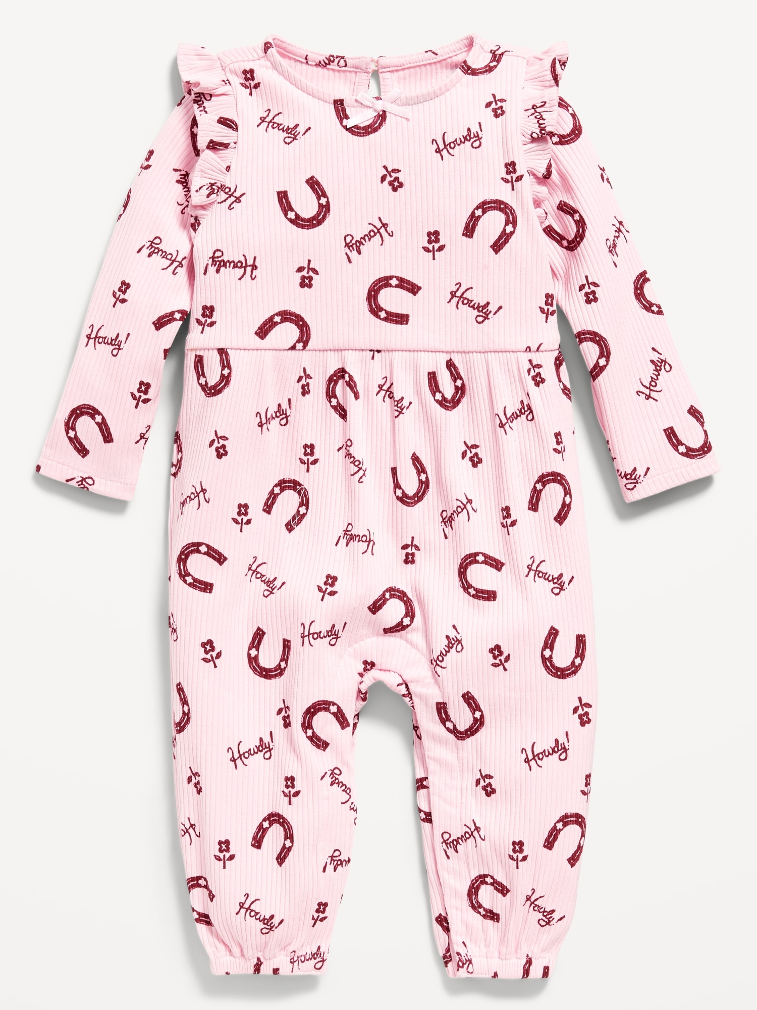Long-Sleeve Ruffle-Trim Ribbed Jumpsuit for Baby