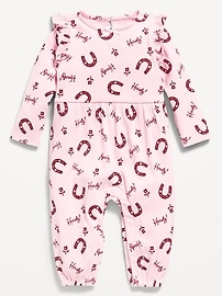 Image number 1 showing, Long-Sleeve Ruffle-Trim Ribbed Jumpsuit for Baby