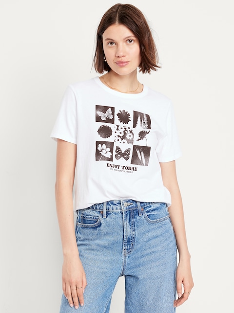 T-shirt passe-partout ras du cou à imprimé - Blanc Lumineux