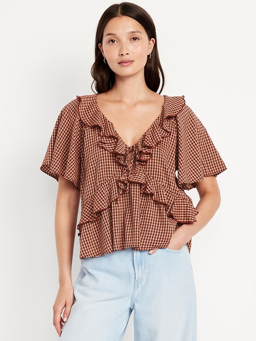 Image number 1 showing, Ruffle V-Neck Top