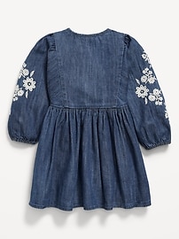 Image number 3 showing, Long-Sleeve Embroidered Jean Dress for Toddler Girls