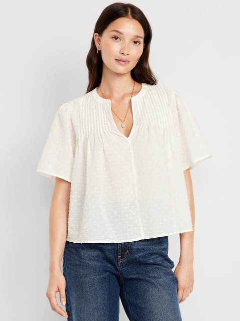 Flutter-Sleeve Swiss Dot Top - White