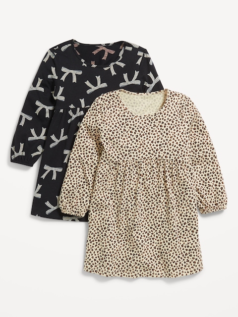 Robe ajustée et évasée à manches longues pour toute-petite fille (paquet de 2) - Noir