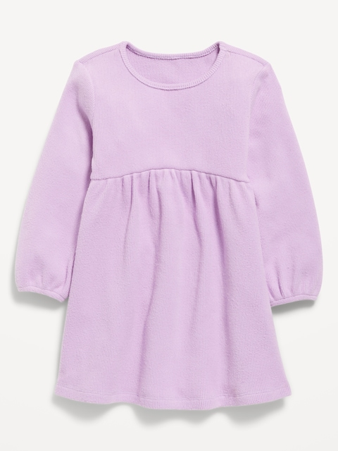 Long-Sleeve Waffle-Knit Dress for Toddler Girls