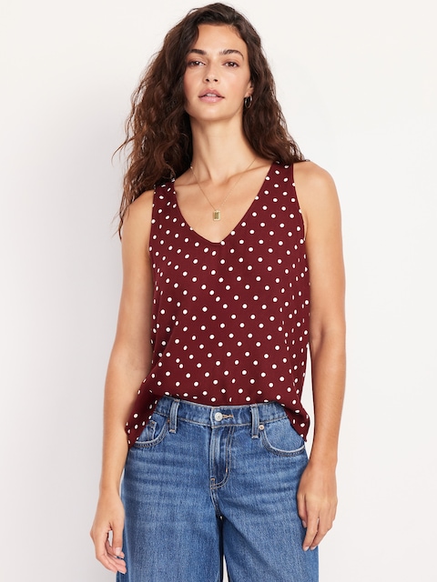 Sleeveless V-Neck Crepe Top - Red