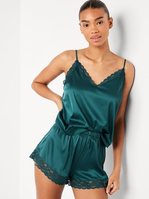 Image number 3 showing, Lace-Trim Satin Pajama Short Set