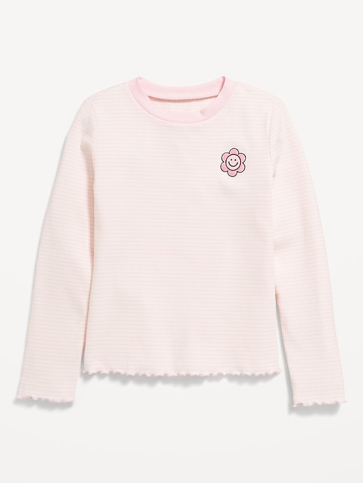 Image number 1 showing, Printed Long-Sleeve Fitted Ringer Top for Girls
