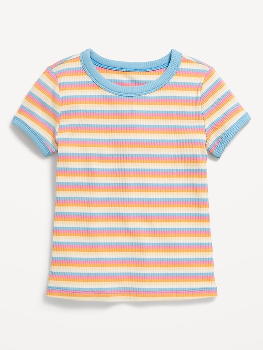 View large product image 1 of 3. Fitted Short-Sleeve Printed Ribbed Ringer T-Shirt for Girls
