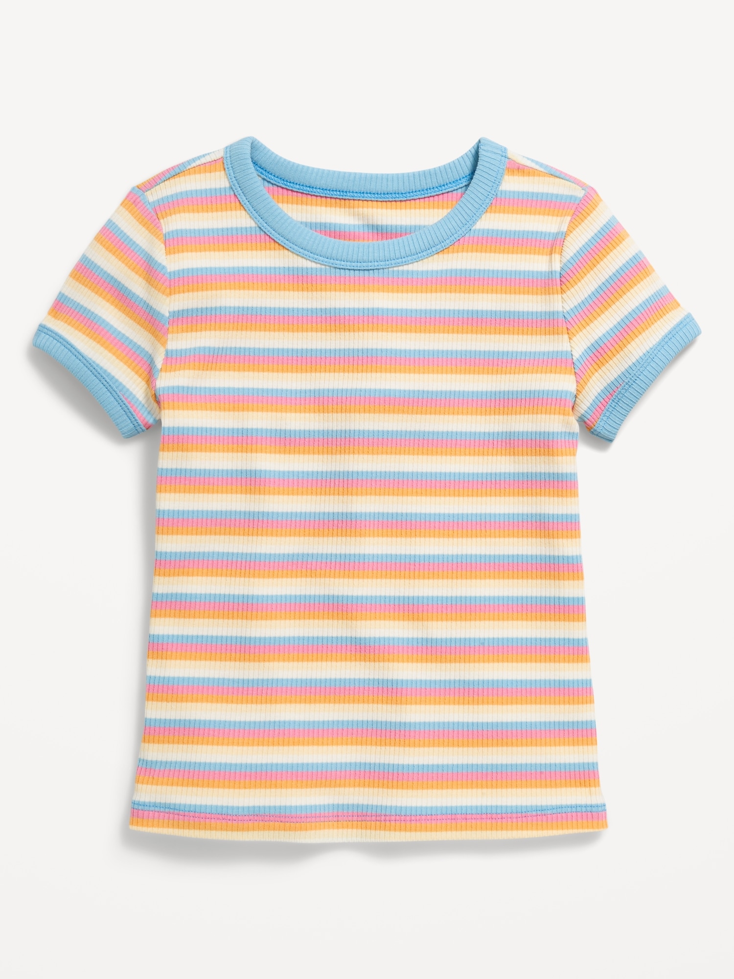 Fitted Short-Sleeve Printed Ribbed Ringer T-Shirt for Girls