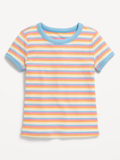Fitted Short-Sleeve Printed Ribbed Ringer T-Shirt for Girls