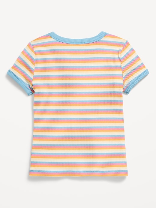 View large product image 2 of 3. Fitted Short-Sleeve Printed Ribbed Ringer T-Shirt for Girls