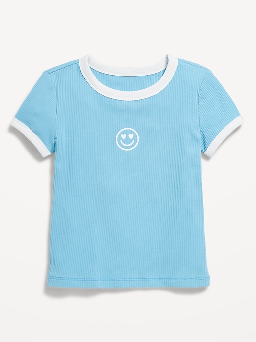 View large product image 1 of 1. Fitted Short-Sleeve Ribbed Graphic Ringer T-Shirt for Girls