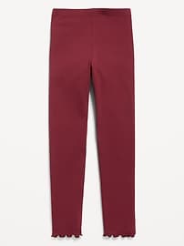 L'image numéro 1 présente Legging en tricot côtelé à taille haute à ourlet ondulé pour fille
