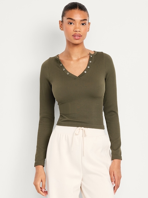 Image number 1 showing, Exhale Seamless Cropped Henley Top