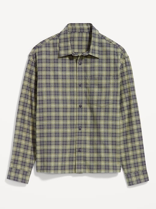 Image number 4 showing, Loose Fit Cropped Plaid Flannel Shirt