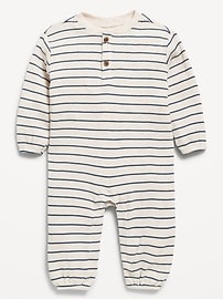 Image number 1 showing, Printed Waffle-Knit Henley One-Piece for Baby