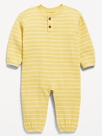 Image number 1 showing, Printed Waffle-Knit Henley One-Piece for Baby