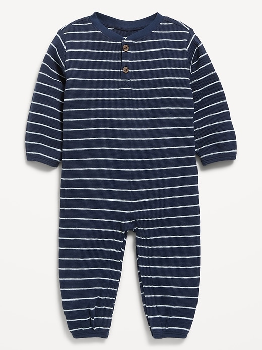 Image number 1 showing, Printed Waffle-Knit Henley One-Piece for Baby