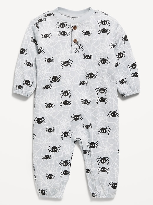 View large product image 1 of 2. Printed Waffle-Knit Henley One-Piece for Baby