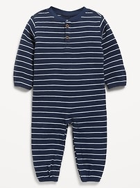 Image number 1 showing, Printed Waffle-Knit Henley One-Piece for Baby