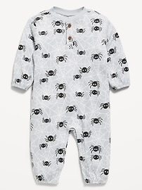 Image number 1 showing, Printed Waffle-Knit Henley One-Piece for Baby