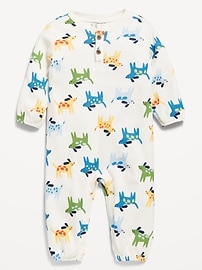 Image number 1 showing, Printed Waffle-Knit Henley One-Piece for Baby