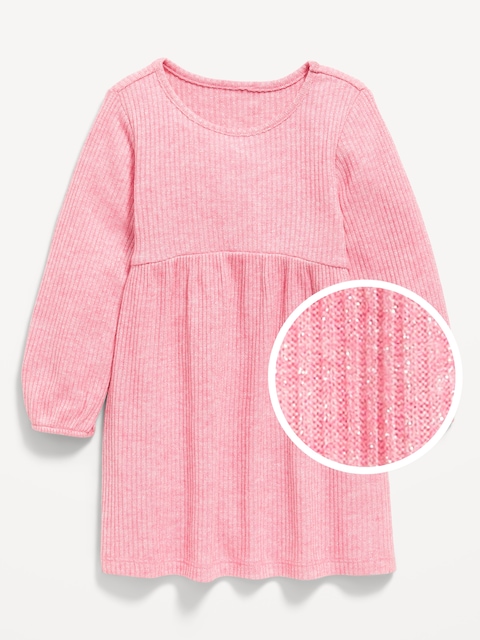 Long-Sleeve Shiny Ribbed Dress for Toddler Girls - Guava Heart