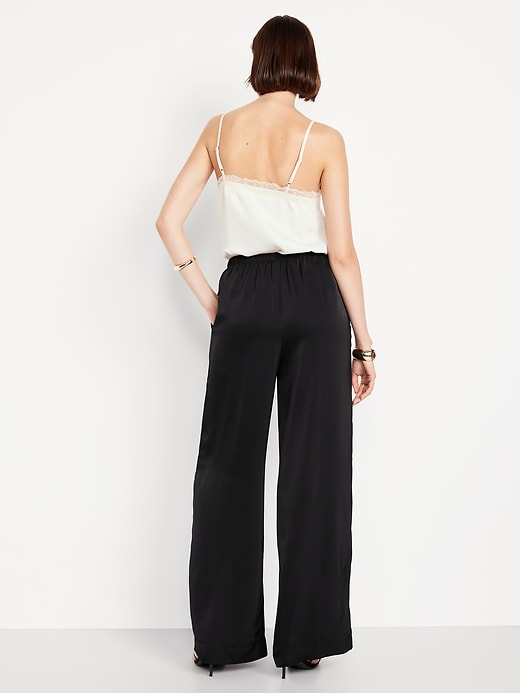 Image number 3 showing, High-Waisted Satin Wide-Leg Pants