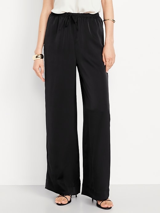 Image number 2 showing, High-Waisted Satin Wide-Leg Pants
