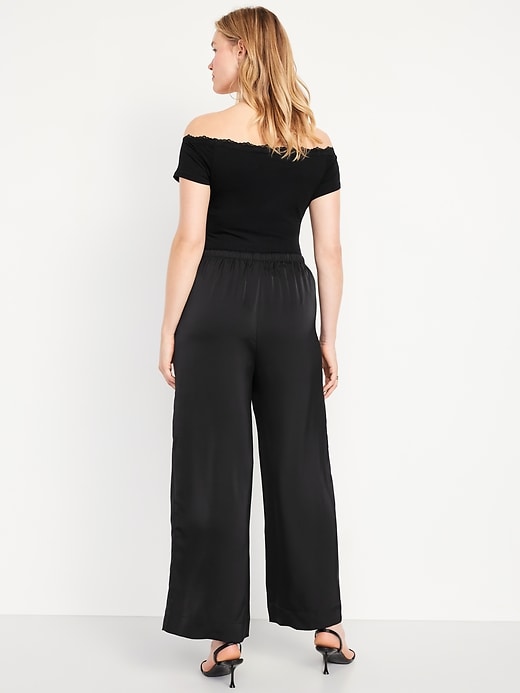 Image number 7 showing, High-Waisted Satin Wide-Leg Pants