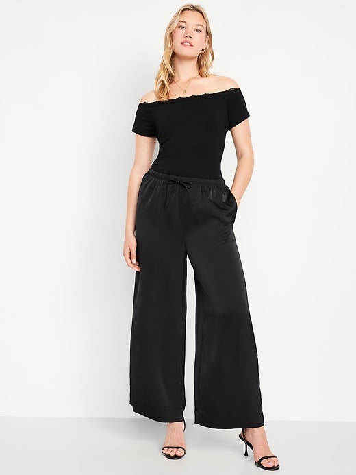Image number 6 showing, High-Waisted Satin Wide-Leg Pants