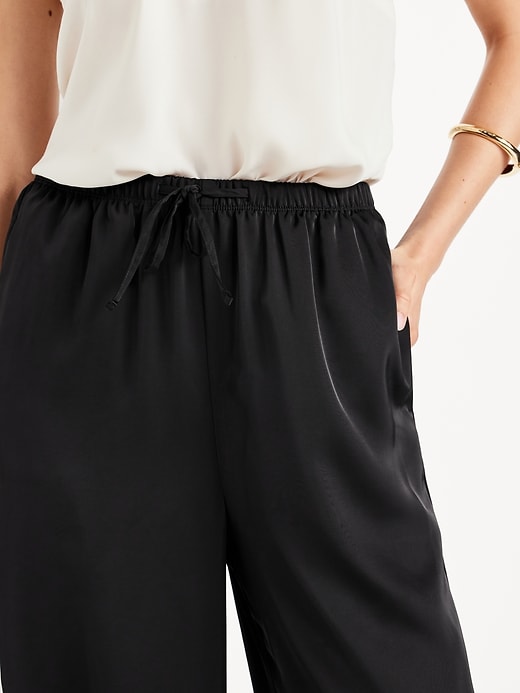 Image number 5 showing, High-Waisted Satin Wide-Leg Pants