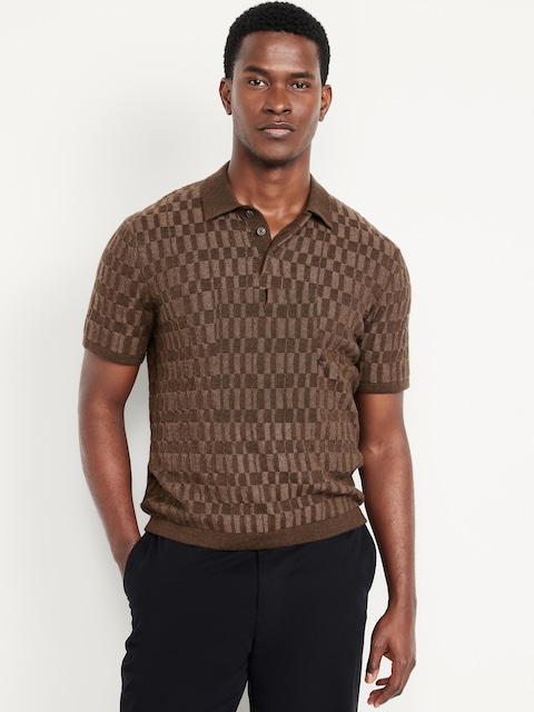 Short-Sleeve Sweater-Knit Polo - Brown