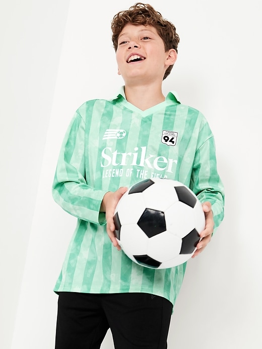 Image number 1 showing, Oversized Long-Sleeve Collared Soccer Top for Boys