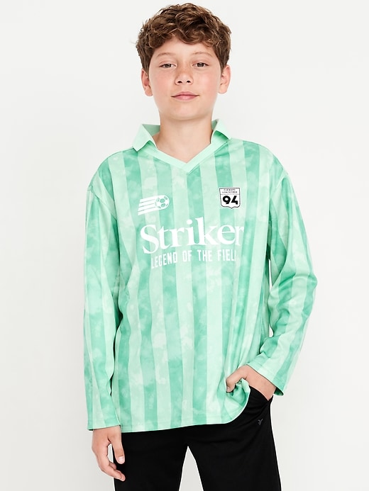 Image number 3 showing, Oversized Long-Sleeve Collared Soccer Top for Boys