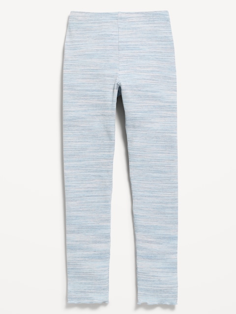 Legging évasé côtelé à taille haute à bord ondulé pour fille - Teinture Par Zone Aux Couleurs Froides