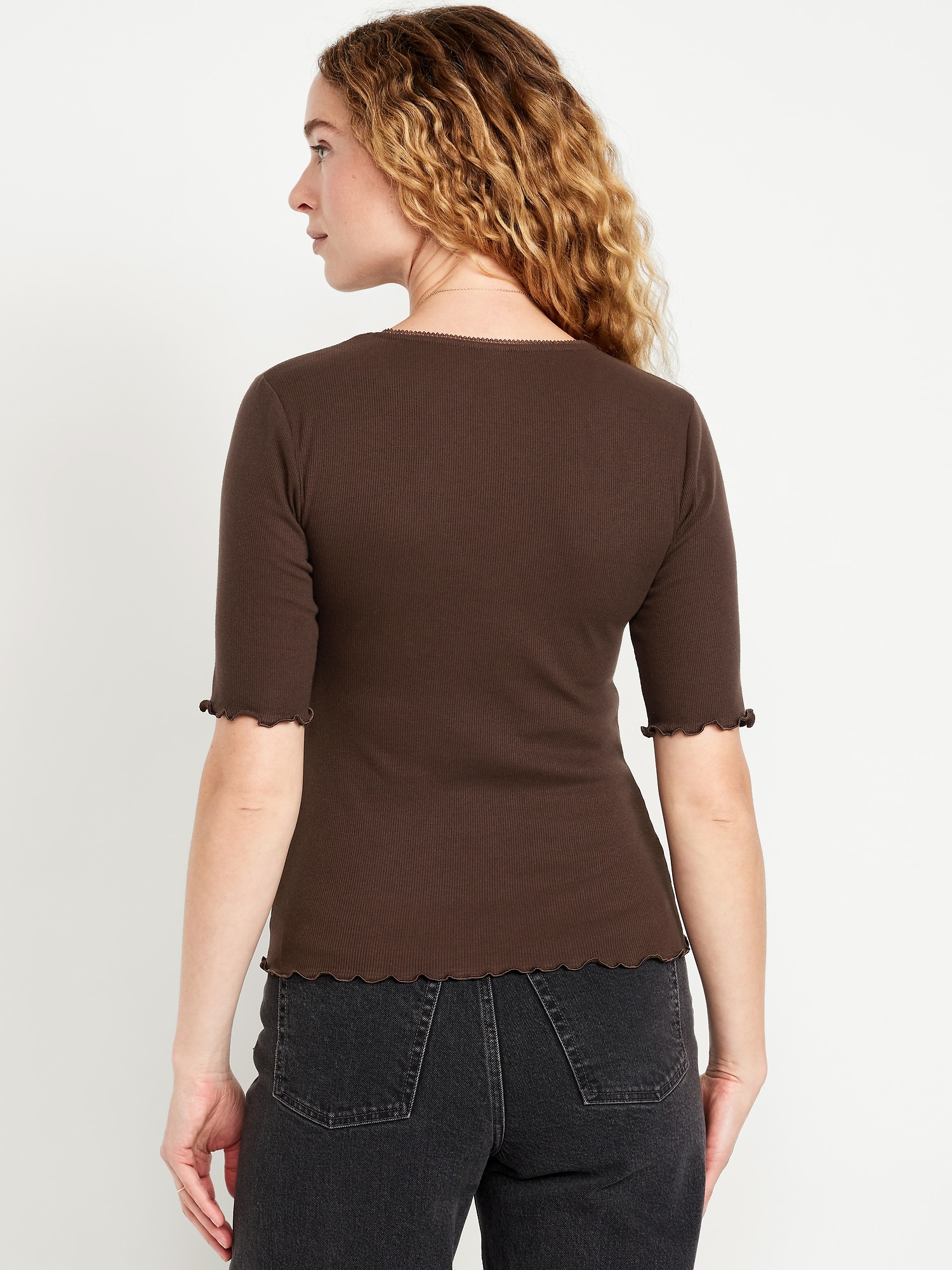 Ruffle-Trim Ribbed Top