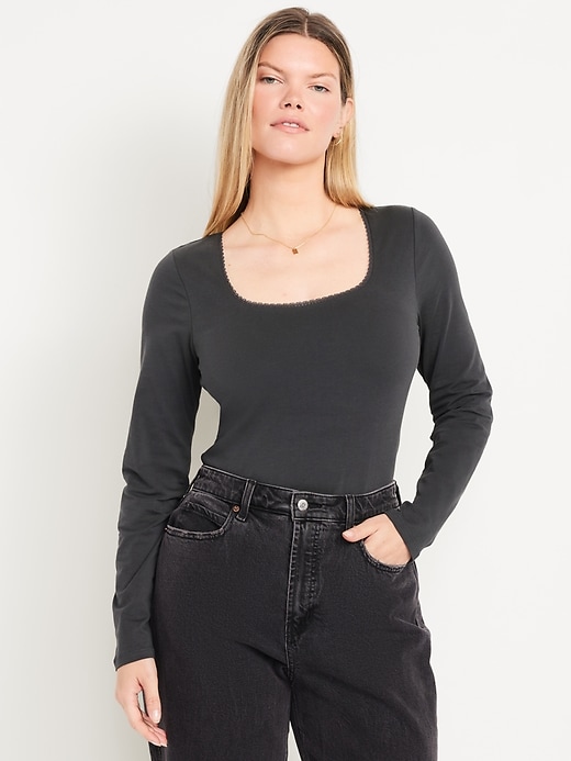 Image number 5 showing, Fitted Double-Layer Scoop-Neck Top
