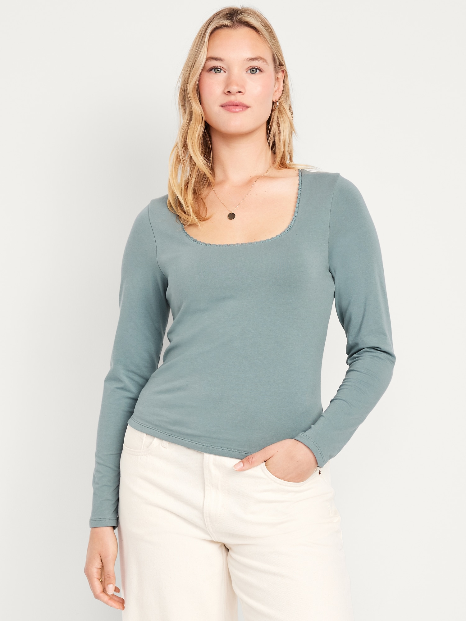 Fitted Double-Layer Scoop-Neck Top