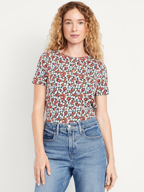 Luxe Crew-Neck Top - Blue Flower