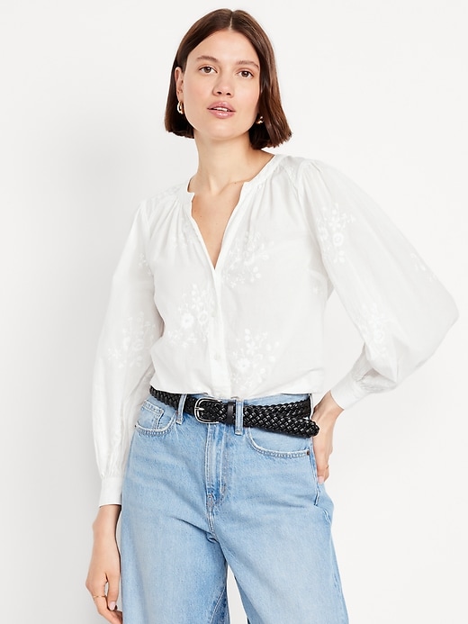 Image number 1 showing, Button-Down Embroidered Top