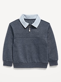 Image number 1 showing, Oversized Collared Quarter-Zip Sweatshirt for Toddler Boys