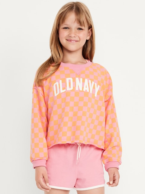 Chandail court en jersey bouclette à manches longues pour fille