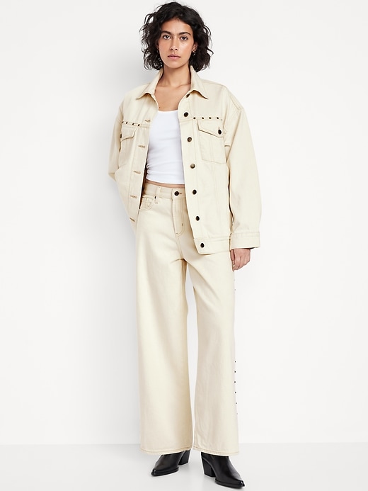 Image number 1 showing, High-Waisted Baggy Wide-Leg Studded Jeans