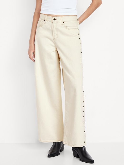 Image number 2 showing, High-Waisted Baggy Wide-Leg Studded Jeans