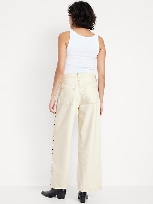 Image number 3 showing, High-Waisted Baggy Wide-Leg Studded Jeans