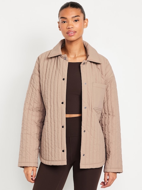 Lightweight Water-Resistant Quilted Jacket - Brown
