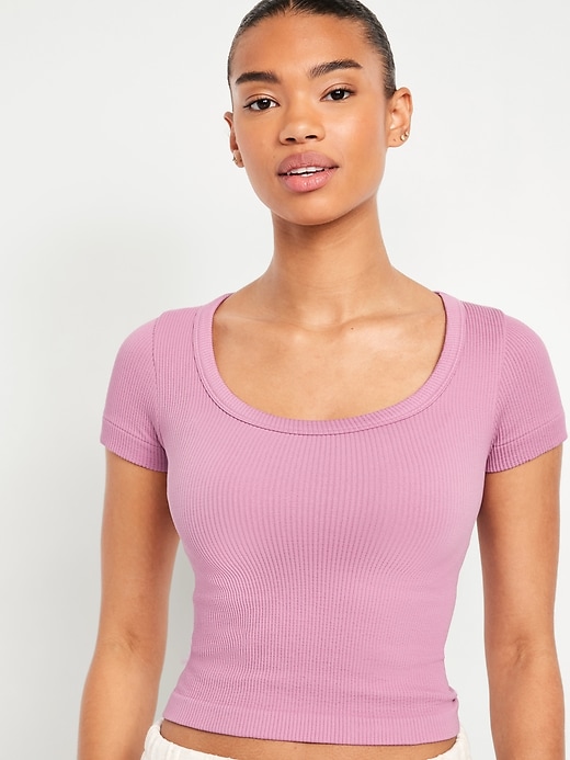 L'image numéro 4 présente T-shirt court côtelé Zénitude sans coutures