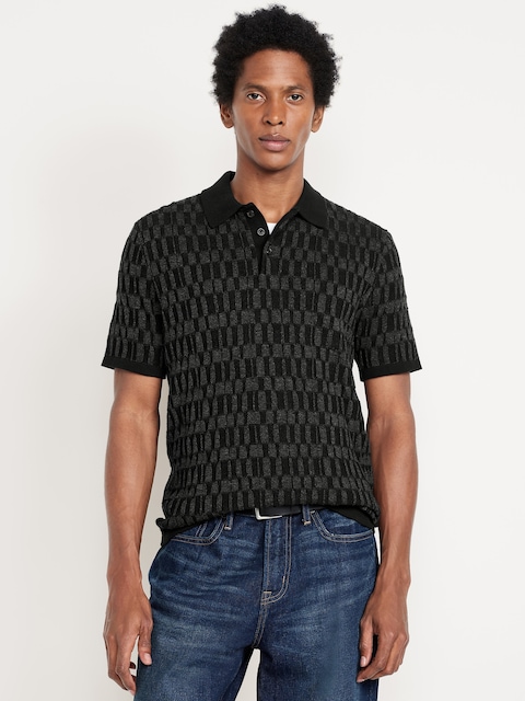 Short-Sleeve Sweater-Knit Polo - Black