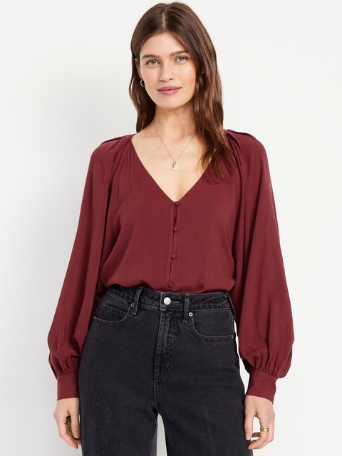Jacquard Button-Down Top - Red